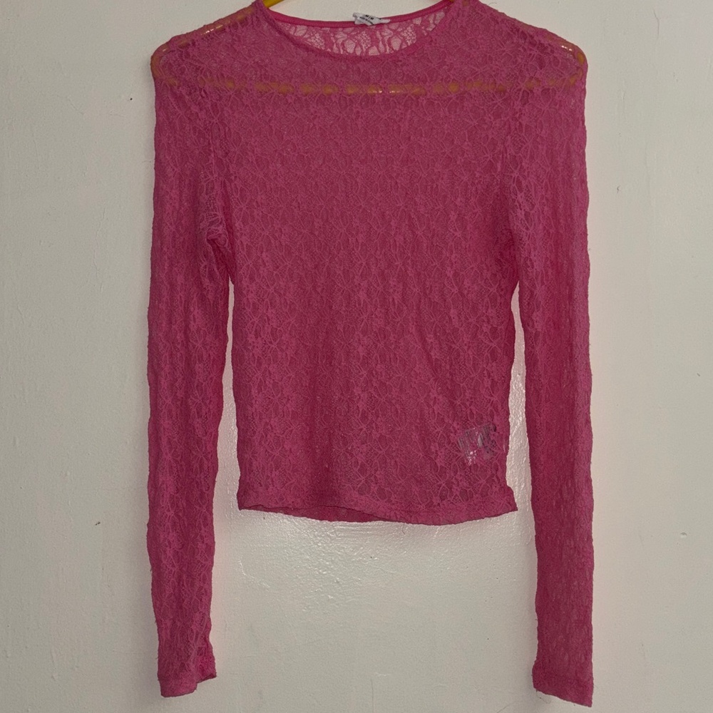 Mesh Pink Lace Long Sleeve Top